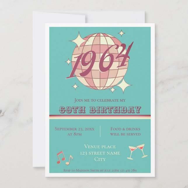 Carte vintage 1964 60e anniversaire Invitation (Devant)
