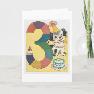 Carte Vintage "3 ans" Joyeux anniversaire avec chien