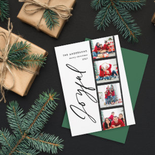 Carte Vintage 4 photo collage typographie vert Noël