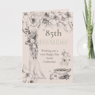 Carte Vintage 85ème Anniversaire Floral de la Dame Géorg