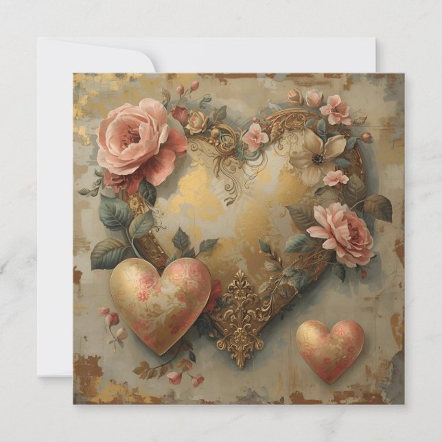Carte Vintage Abstract Hearts - Flat Card (Devant)