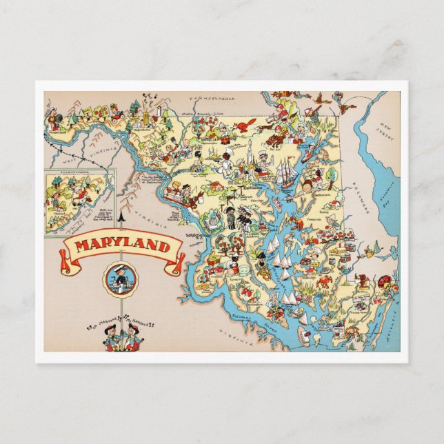 Carte Vintage amusante du Maryland (Devant)