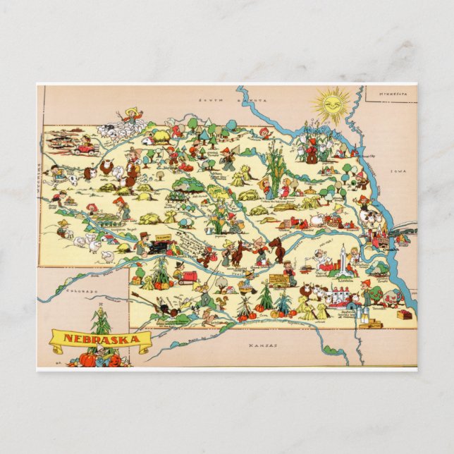 Carte Vintage amusante du Nebraska (Devant)
