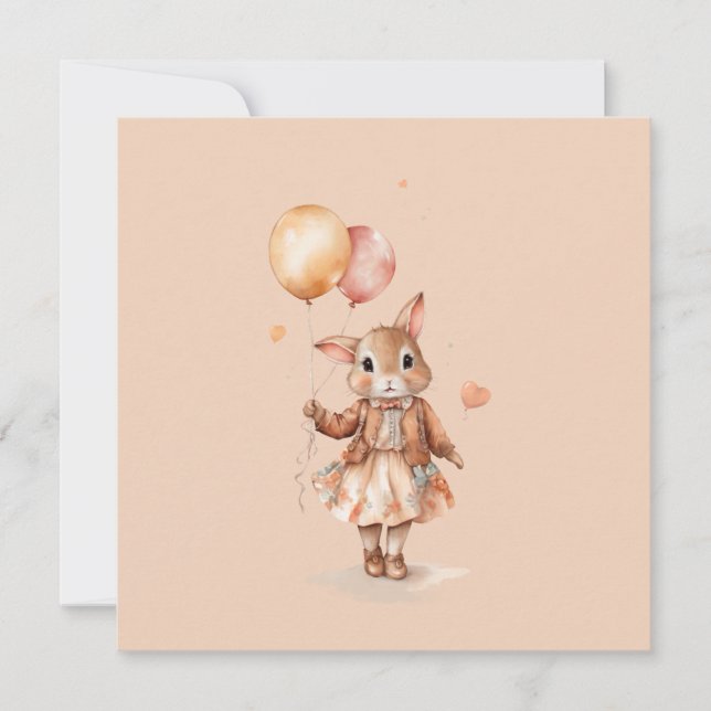 Carte vintage anniversaire mignon lapin (Devant)