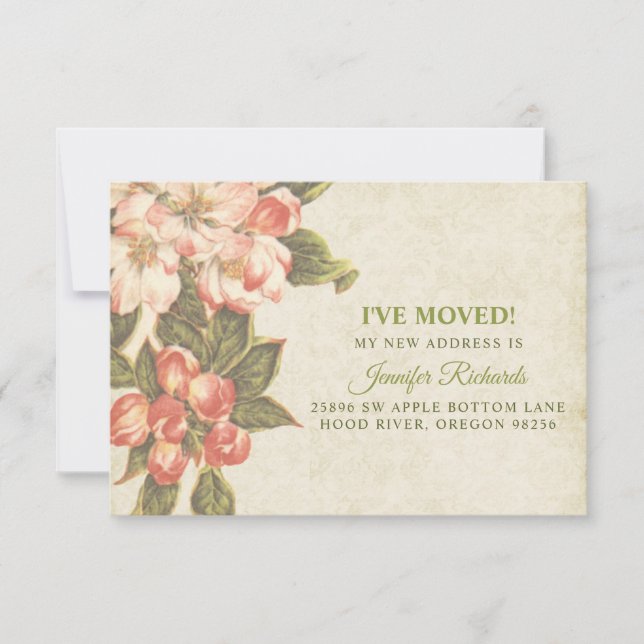 Carte vintage Apple Blossom Just Moved (Devant)