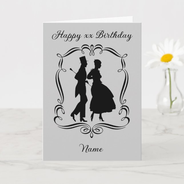 Carte Vintage Art Silhouette Homme Femme Anniversaire (Petite plante)