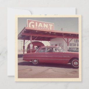 Carte vintage "Au magasin, août 1962"