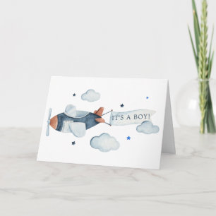 Carte Vintage Avion C'est Un Garçon Baby Shower Merci