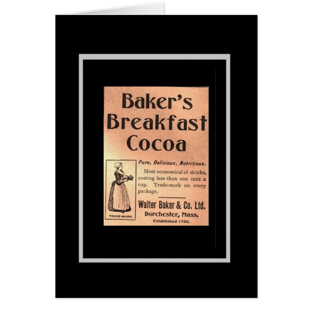 Carte vintage Baker's Breakfast Cocoa Étiquette (Devant)