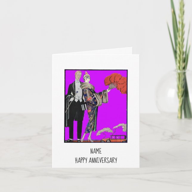 Carte Vintage Barbier Couple Bonne Anniversaire (Devant)