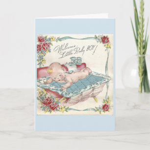 Carte Vintage - Bienvenue bébé garçon,