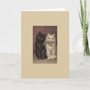 Carte Vintage Black Cat and White Cat Couple Note