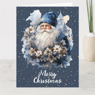 Carte Vintage Blue Père Noël personnalisable XL Holiday