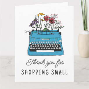 Carte Vintage Blue Typewriter Merci Shopping Petit