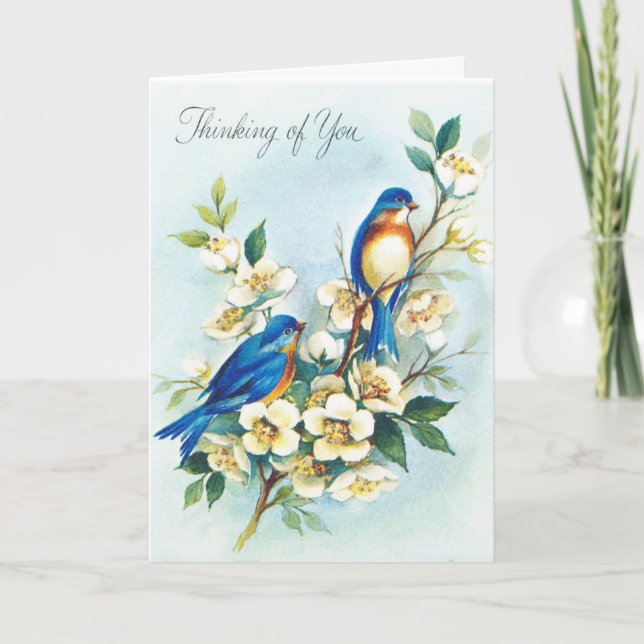 Carte Vintage - Bluebirds - Penser à vous, (Devant)