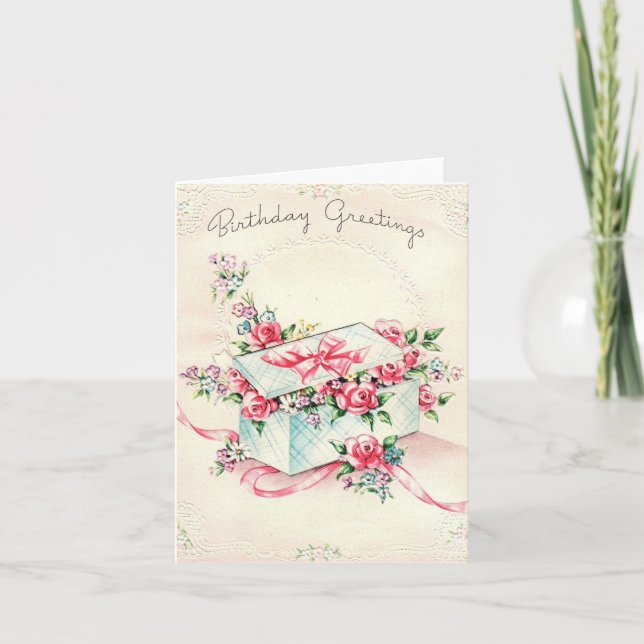 Carte vintage boîte de fleurs d'anniversaire (Devant)