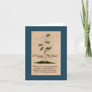 Carte Vintage Bonne Année Avec Les Oiseaux