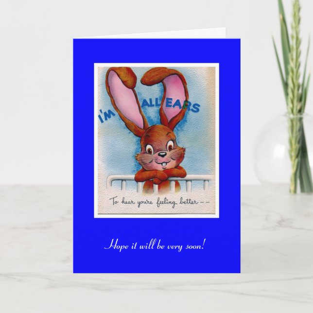 Carte vintage Bonne récupération Lapin Oreilles (Devant)