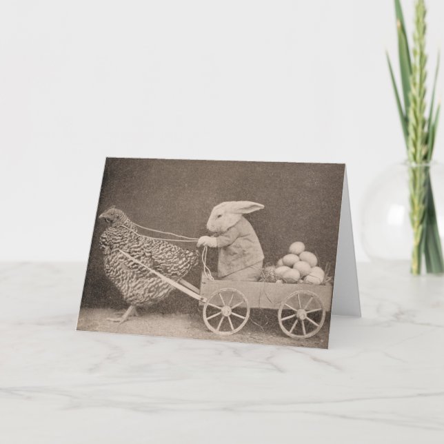 Carte Vintage - Bunny et Hen, (Devant)
