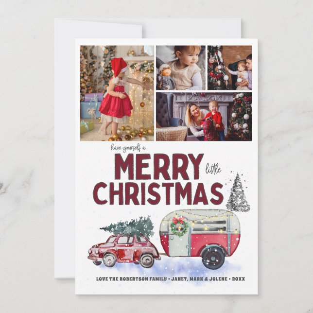 Carte Vintage Camper rouge - photo Collage (Devant)