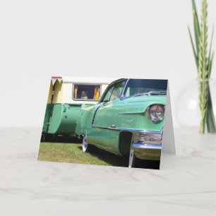 CARTE VINTAGE CAMPER TRAILER & CLASSIC CAR BIRTHDAY CARD