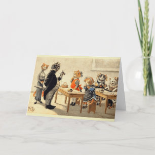 Carte Vintage Cat Knitting School Note