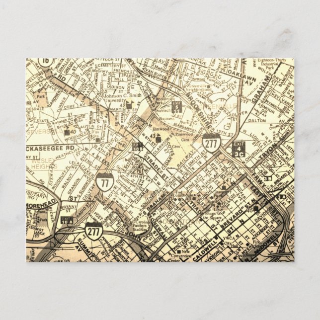 Carte Vintage Charlotte, NC (Devant)