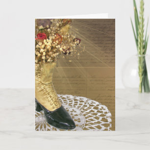 Carte vintage chaussure d'anniversaire sur dentelle doil
