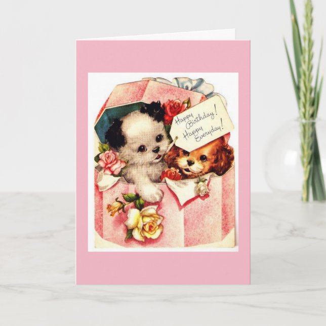 Carte Vintage - Chiots Souhaitez un joyeux anniversaire, (Devant)