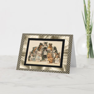Carte vintage Chœur de chiens et de chats chantant