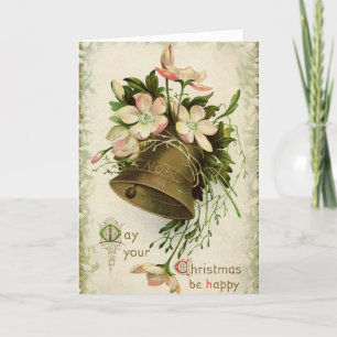 Carte Vintage Christmas Bell (Pink Floral)
