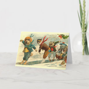Carte Vintage Christmas chien animaux