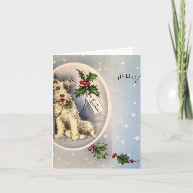 Carte Vintage Christmas Chien Hello Card (Devant)