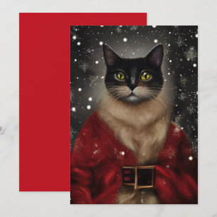 Carte Vintage Christmas Père Noël Cat Flat Note
