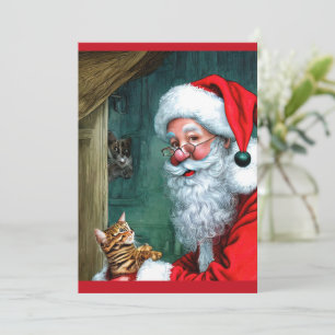 Carte Vintage Christmas Père Noël, Chat & Souris F