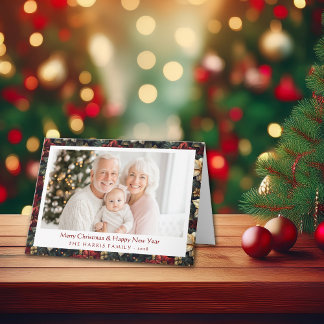 Carte Vintage Christmas Poinsettias Folded Holiday Card