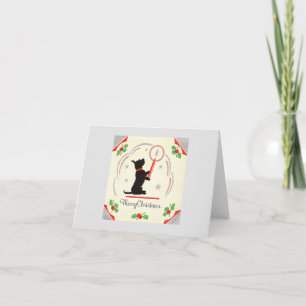Carte Vintage Christmas Scottie Chien avec bougie