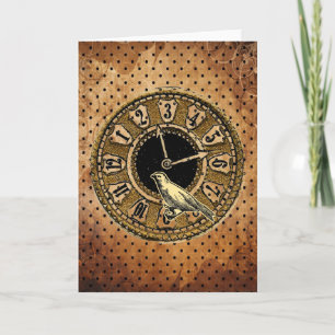 Carte Vintage Clock and Bird Greeting Card