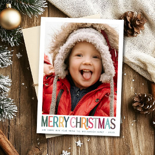 Carte Vintage coloré Joyeux Noël Mignonnes Étoiles Photo