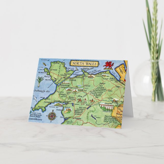 Carte vintage colorée du Nord du Pays de Galles (Devant)