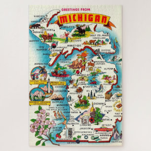 Carte Vintage colorée Michigan Jigsaw Puzzle