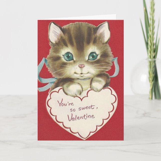 Carte Vintage Cute Kitten Valentine's Day (Devant)