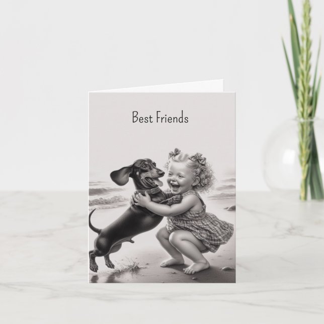 Carte Vintage Dachshund meilleur ami (Devant)