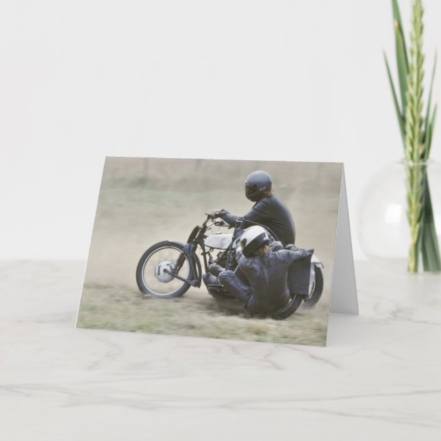 Carte Vintage dames sidecar grimaçant anniversaire (Devant)