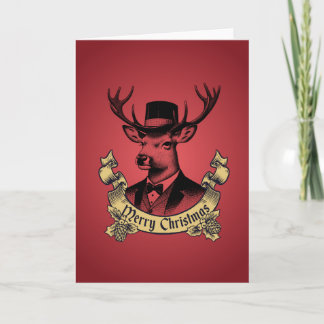 Carte Vintage Dapper Reindeer Merry Christmas