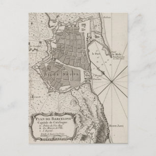 Carte vintage de Barcelone Espagne (1764)