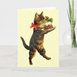 Carte vintage de chat de pudding de Noël