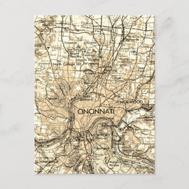 Carte Vintage de Cincinnati Ohio (Devant)