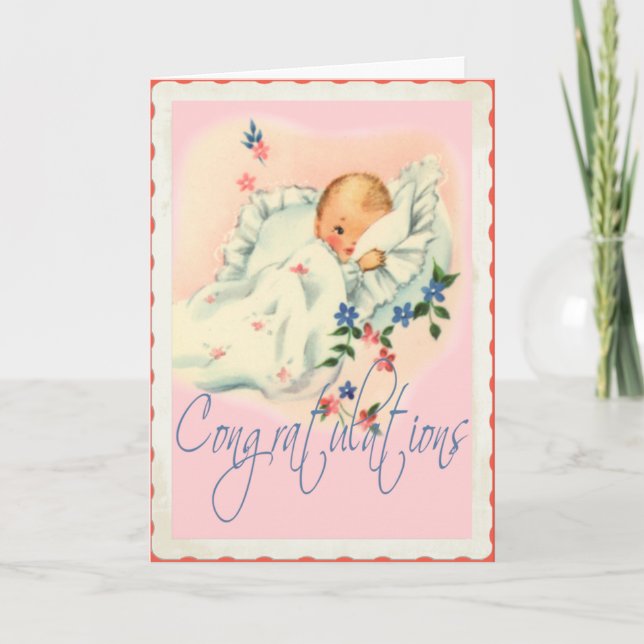 Carte vintage de félicitations pour bébé (Devant)