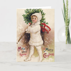 Carte vintage de fille d'arbre de Noël